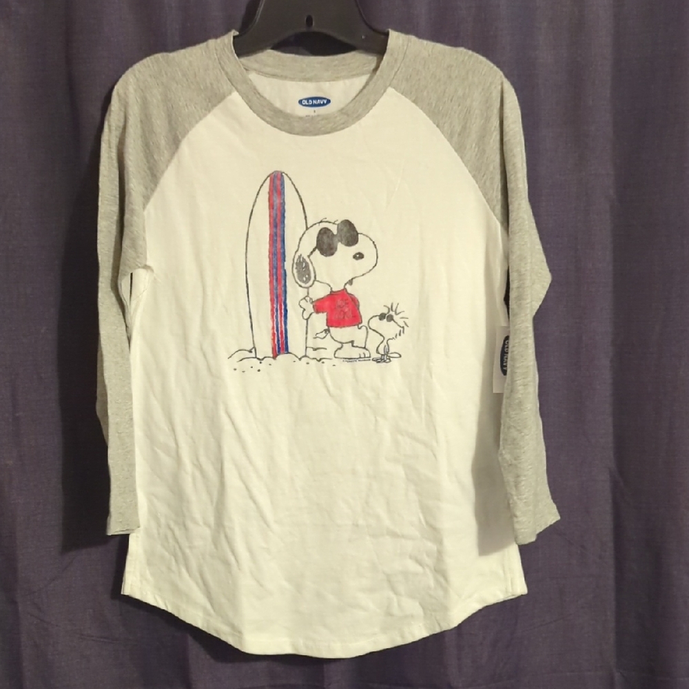 Peanuts Gray and White Long Sleeve Raglan Old Navy Tee - Picture 2 of 4
